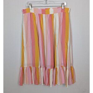 Modcloth Pink and Yellow Striped Midi Skirt
